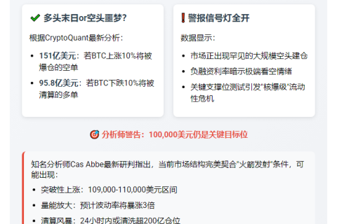 BTC波动10%将清算超150亿空单或95亿多单