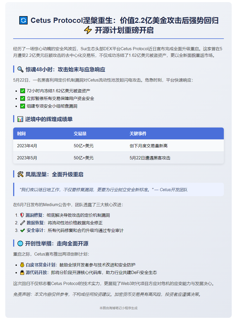 Cetus Protocol重启运营 即将开源