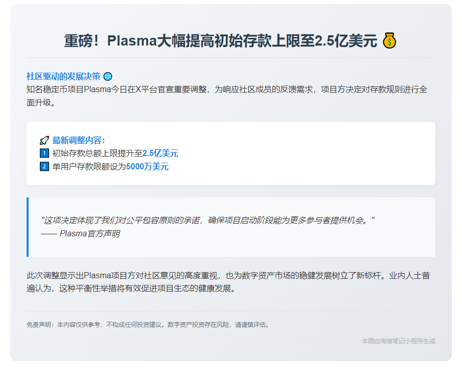 Plasma存款上调 个人上限5000万