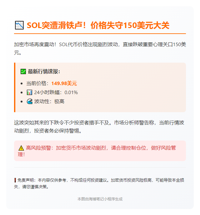 "SOL跌穿150美元"
