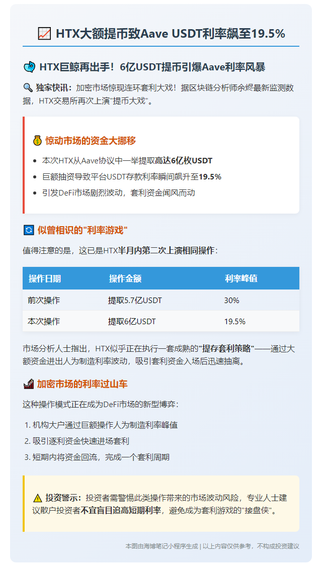 HTX大额提币致Aave USDT利率飙至19.5%