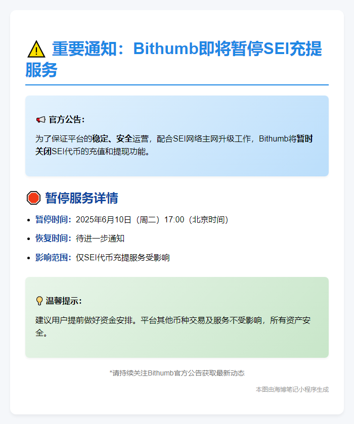 SEI充提服务Bithumb暂停