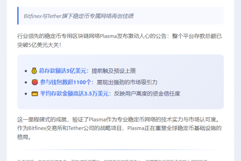 Plasma突破5亿美元存款，钱包超1100个