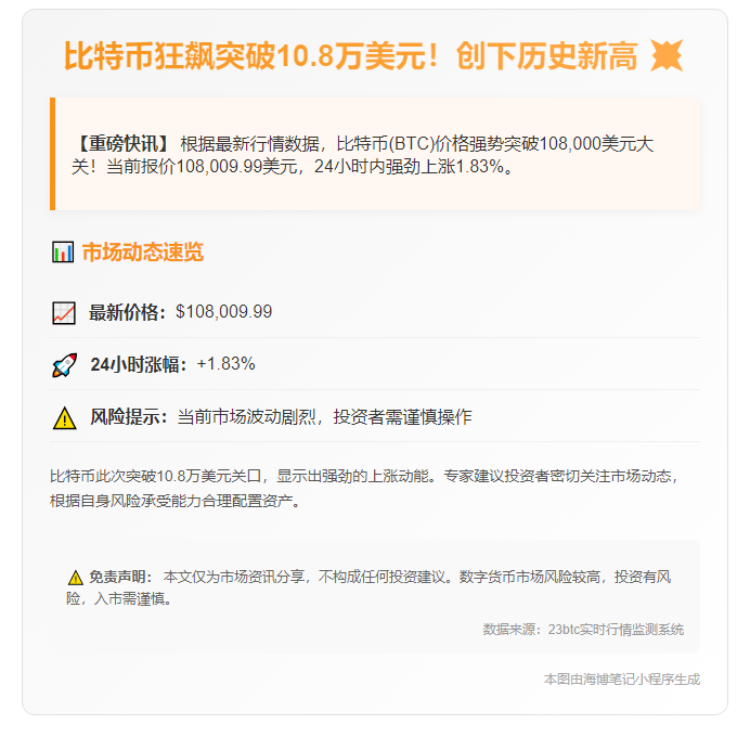 比特币破10.8万美元