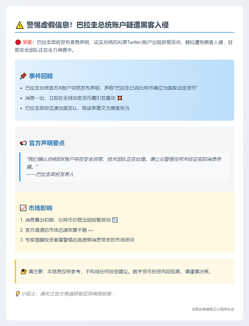 巴拉圭总统账户遇袭，比特币合法化传闻不实