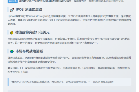 Uphold寻求IPO，估值或超15亿美元