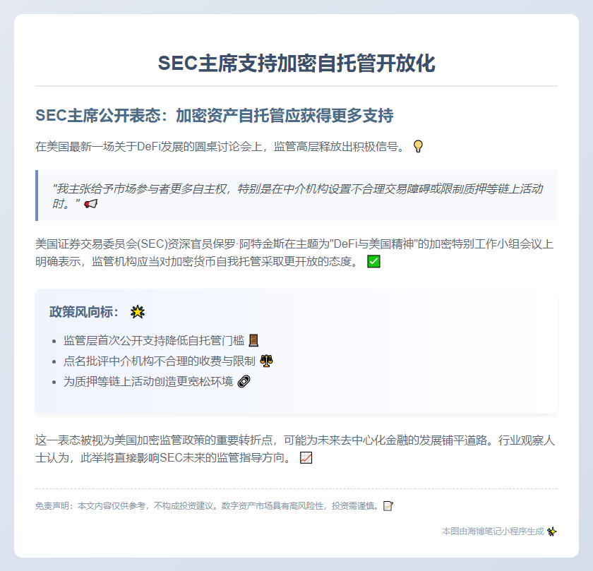 SEC主席支持加密自托管开放化