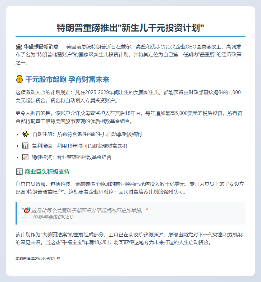 特朗普拟推新生儿储蓄计划 每孩补贴1000美元