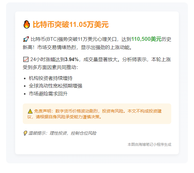 BTC突破11.05万美元