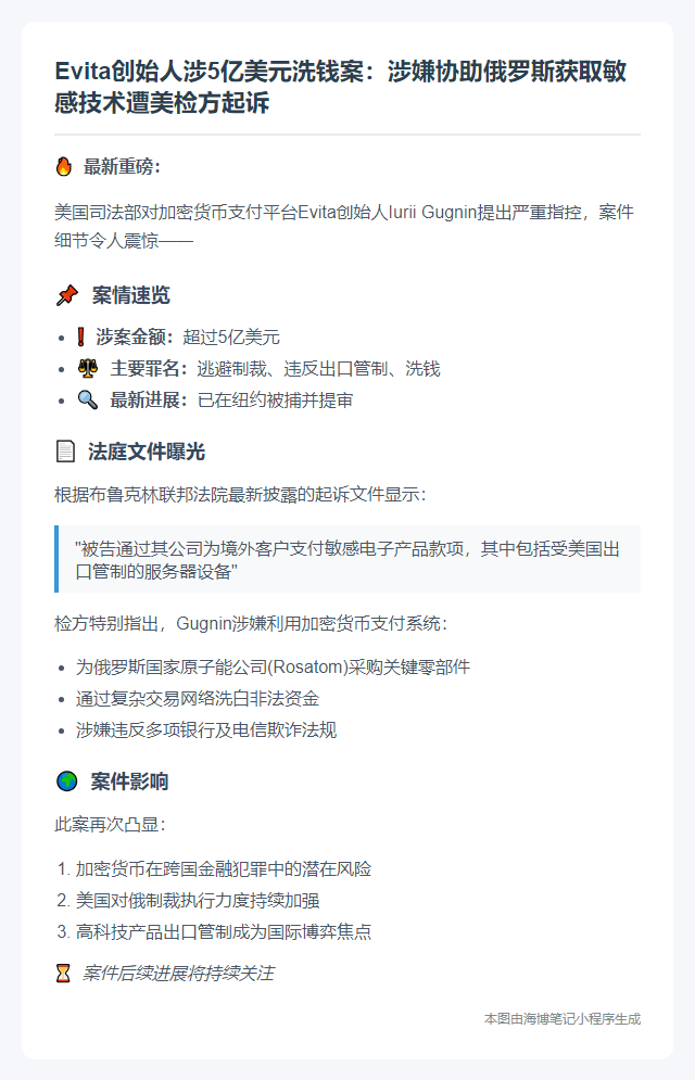 美检方起诉Evita创始人洗钱5亿助俄
