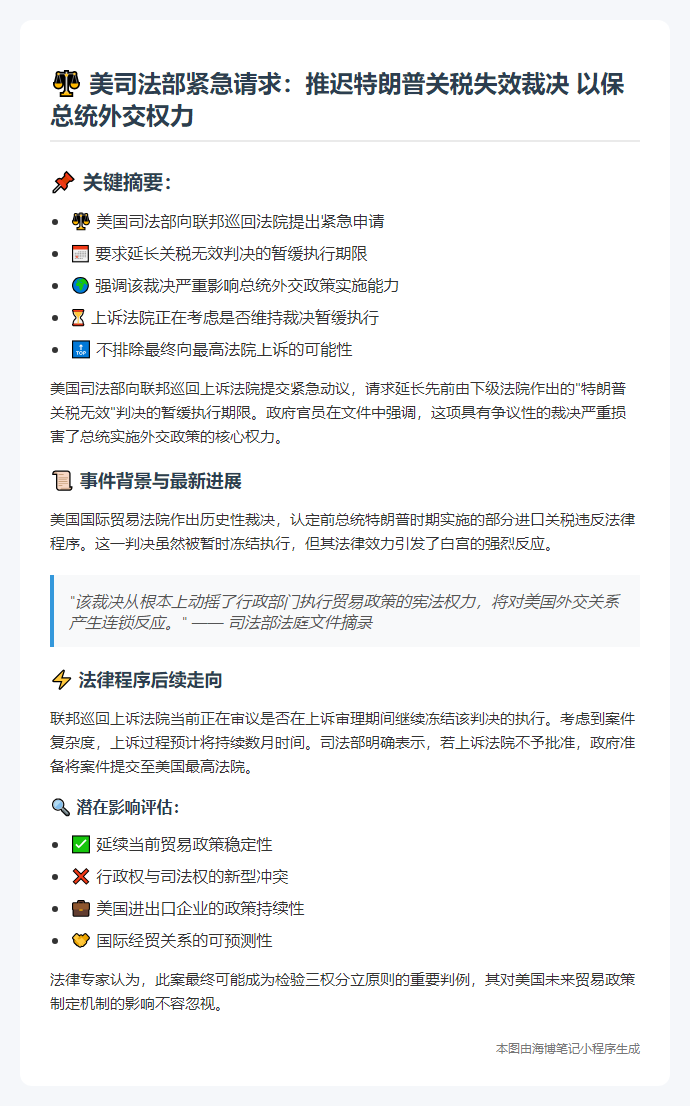 司法部要求延长特朗普关税无效判决暂缓期