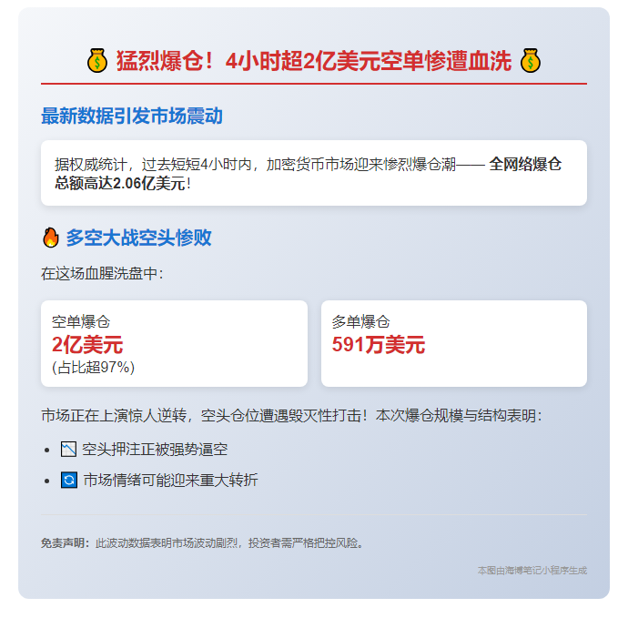 4小时全网爆仓2.06亿 主爆空单