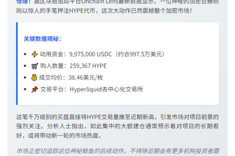 巨鲸斥资千万美元抄底HYPE