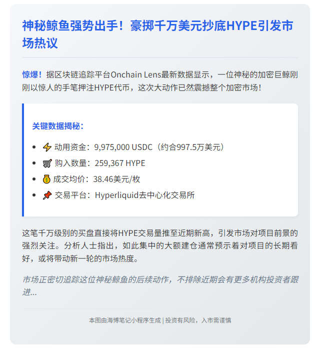 巨鲸斥资千万美元抄底HYPE