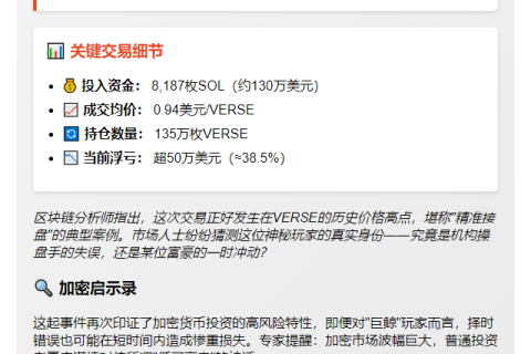 鲸鱼高位购135万VERSE，亏超50万美元