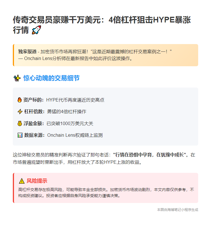 「交易员4倍杠杆做多HYPE赚千万美元」