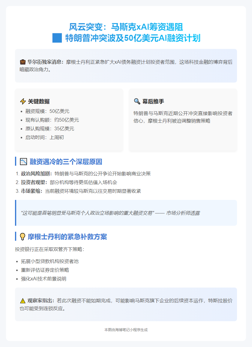 "马斯克与特朗普龃龉，摩根士丹利寻xAI债主"
