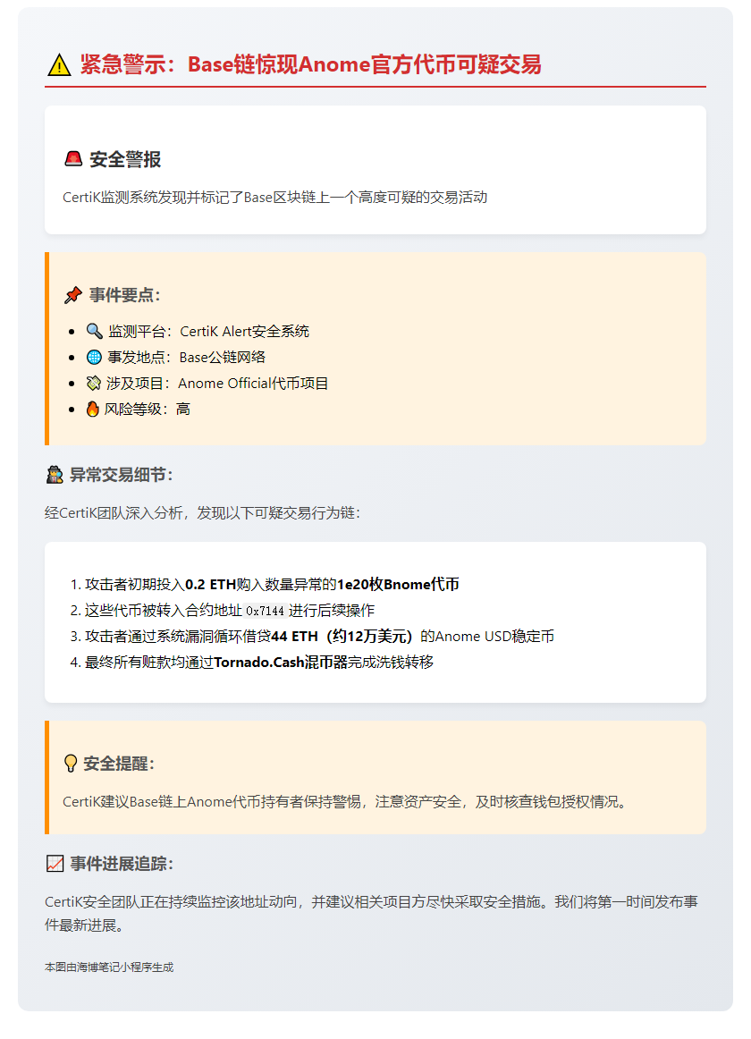 CertiK：Base链Anome交易异常