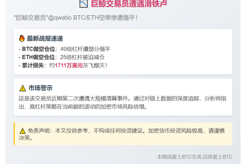 “巨鲸qwatio亏1711万美元或再遭清算”