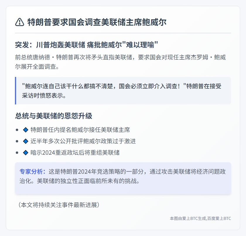 特朗普促国会调查鲍威尔