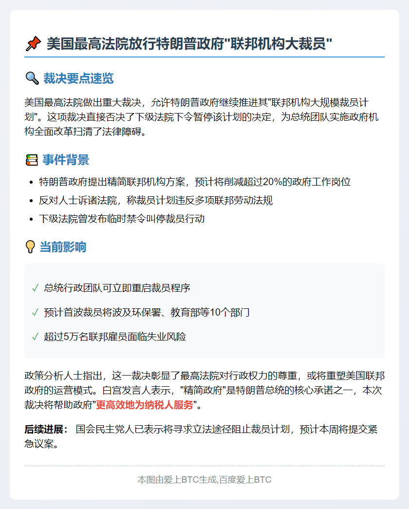 特朗普再获高院支持推进裁员