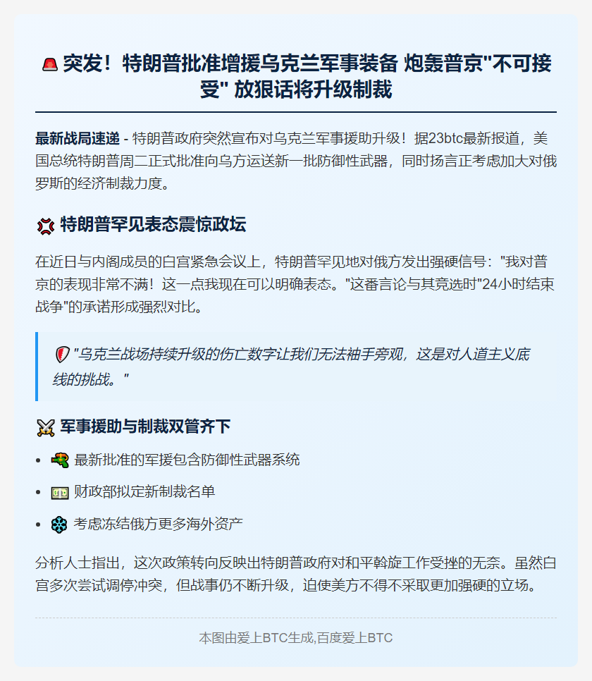 标题：特朗普增援乌克兰军备 强硬对俄