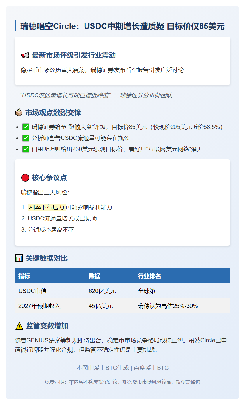 瑞穗看空Circle股票，质疑USDC增长