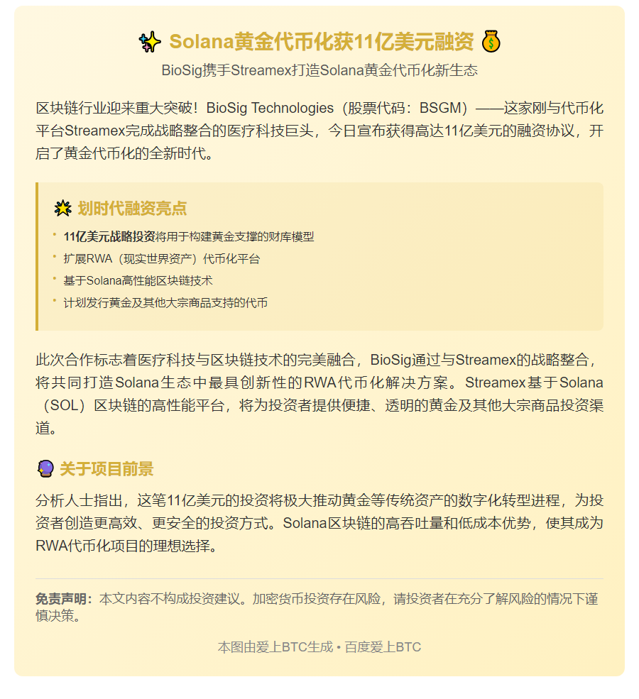 Solana黄金代币化获11亿美元融资