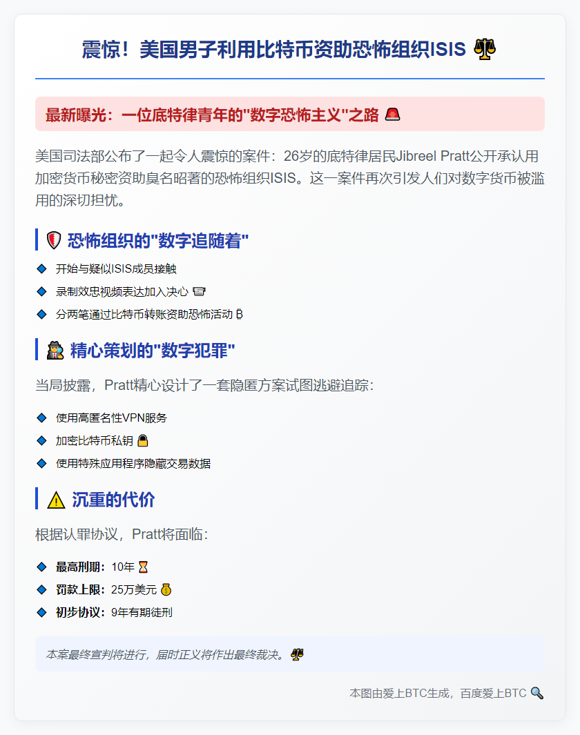 底特律男子涉加密币资助ISIS或判10年