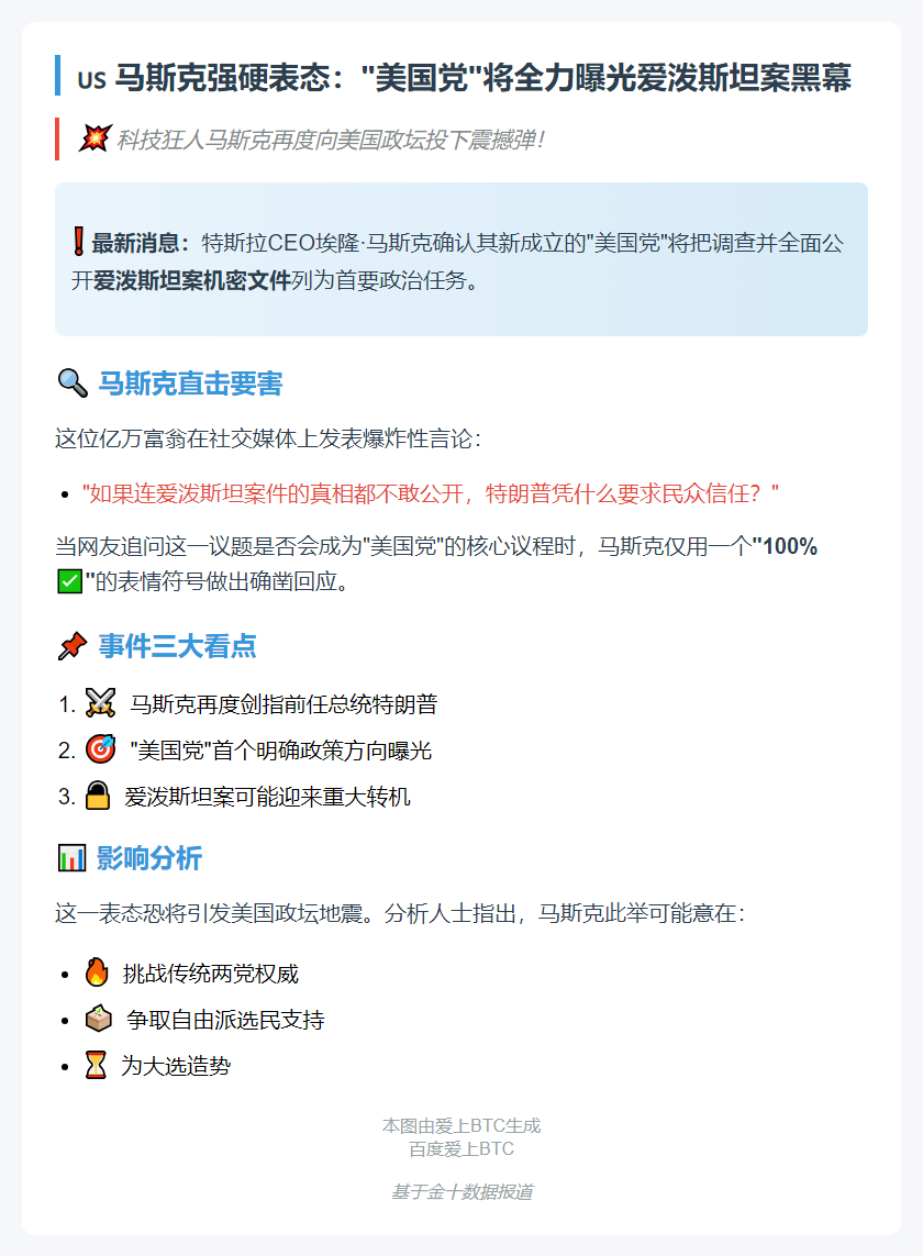 马斯克：曝光爱泼斯坦案文件为美优先事项