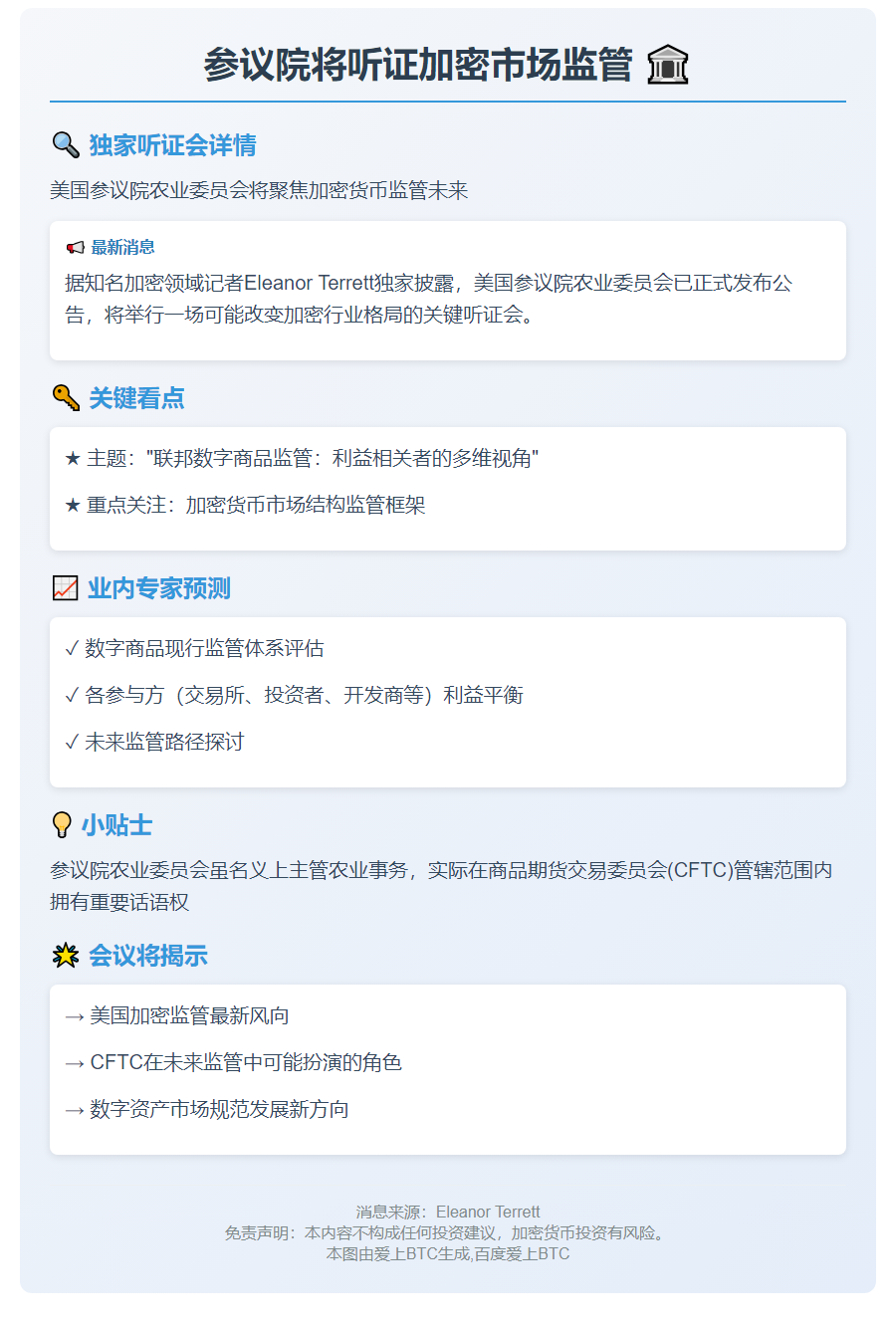 参议院将听证加密市场监管