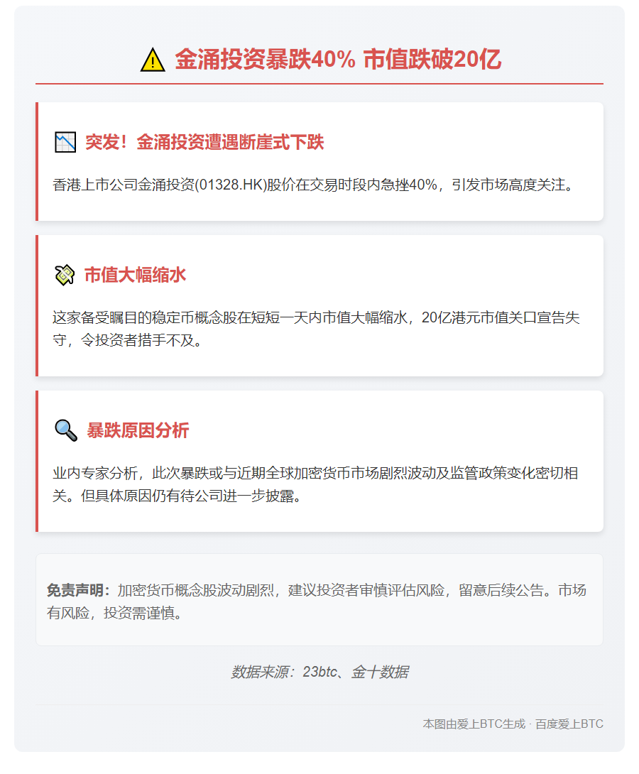 金涌投资暴跌40% 市值跌破20亿