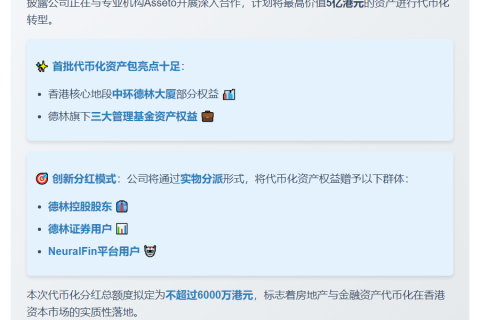 德林控股拟代币化5亿港元资产