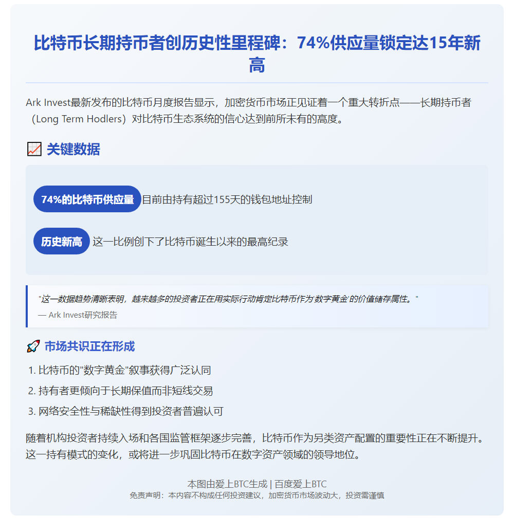 Ark Invest：BTC长期持仓占比创15年新高