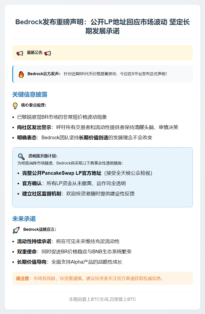 Bedrock澄清未撤资，将公开LP地址