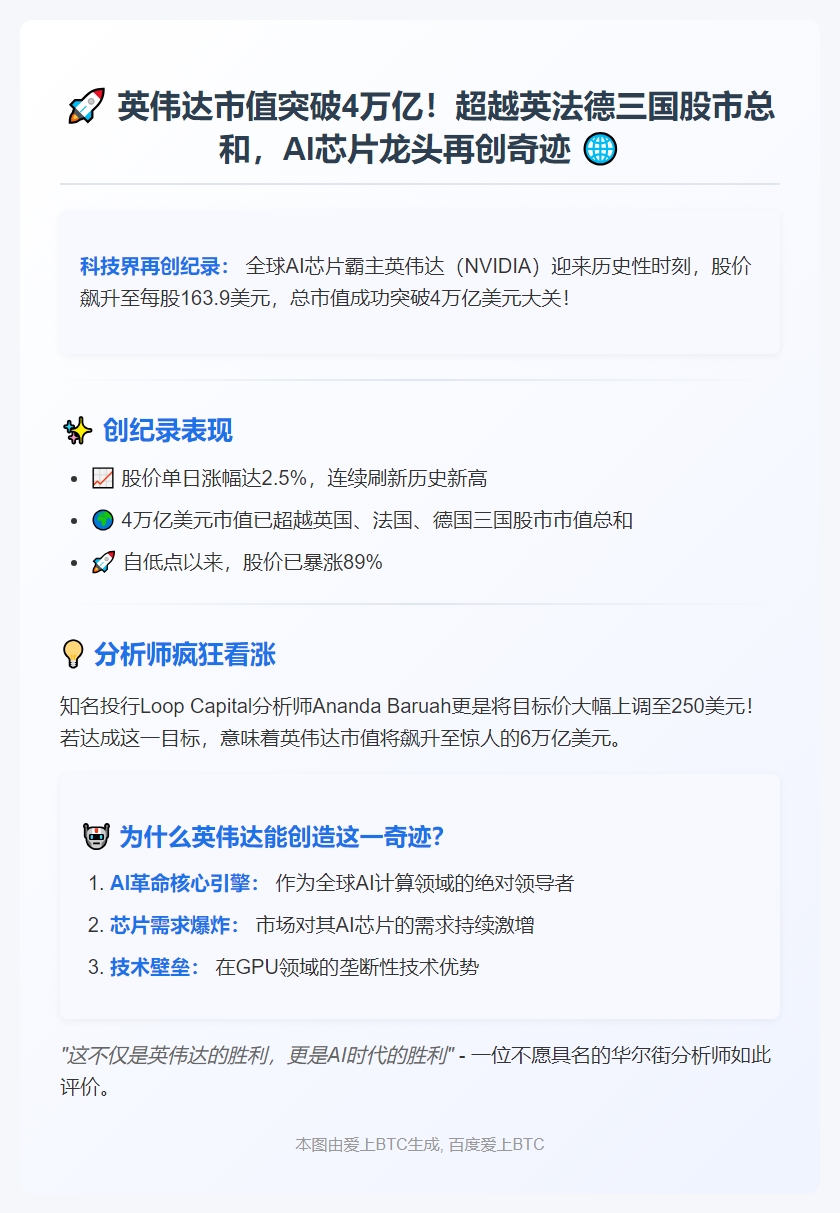 英伟达市值首破4万亿美元