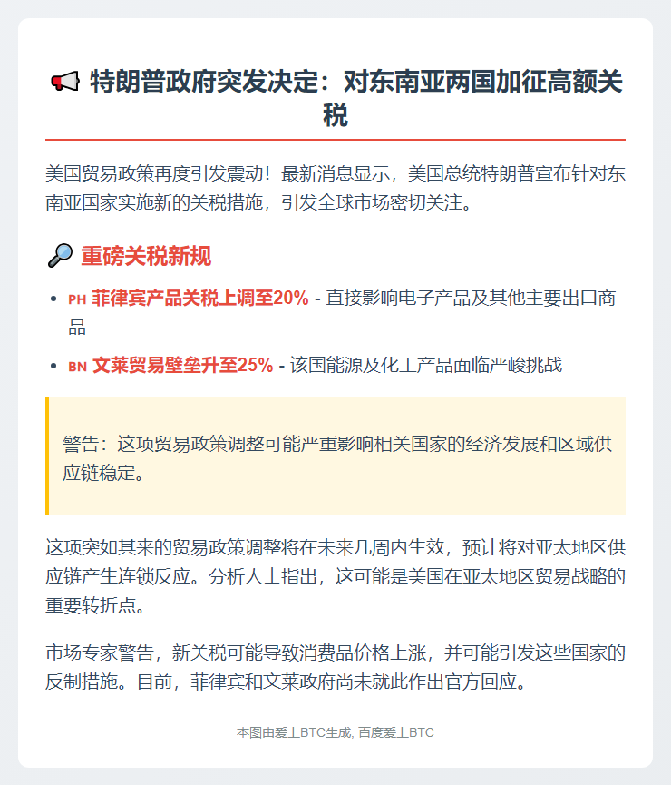 特朗普拟对菲、文商品征20%-25%关税