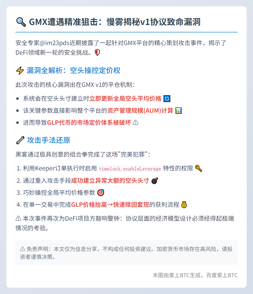 慢雾：GMX被攻击因v1空头价操控致GLP套利