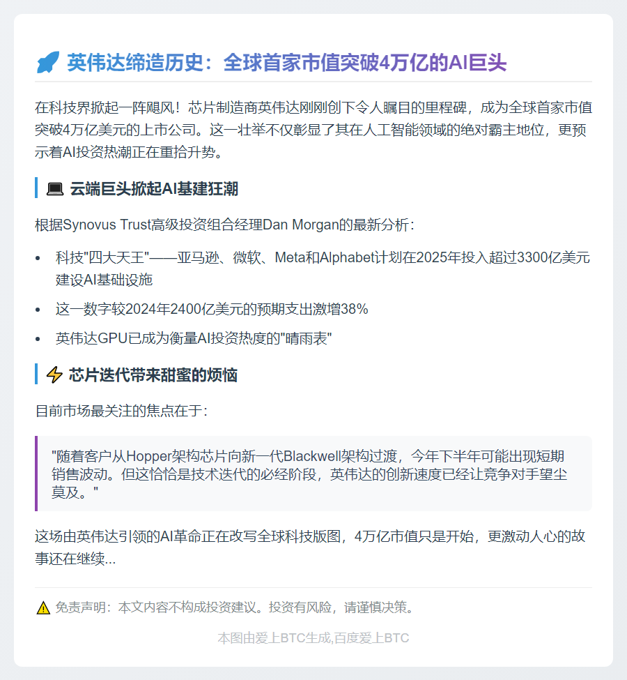 AI投资反弹 英伟达市值破4万亿