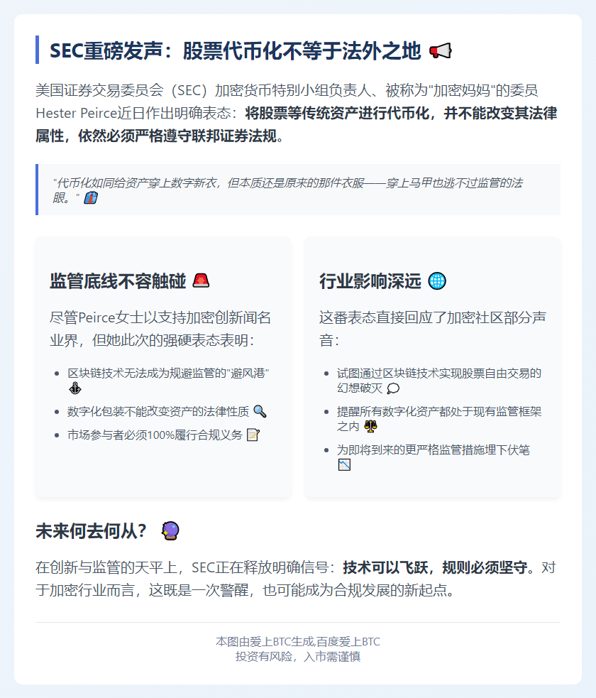 SEC：股票代币化仍归证券监管