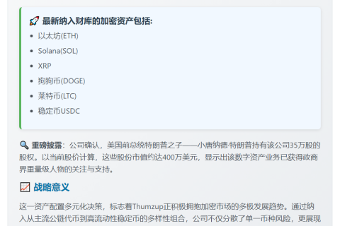 Thumzup新增ETH、SOL、XRP等加密资产