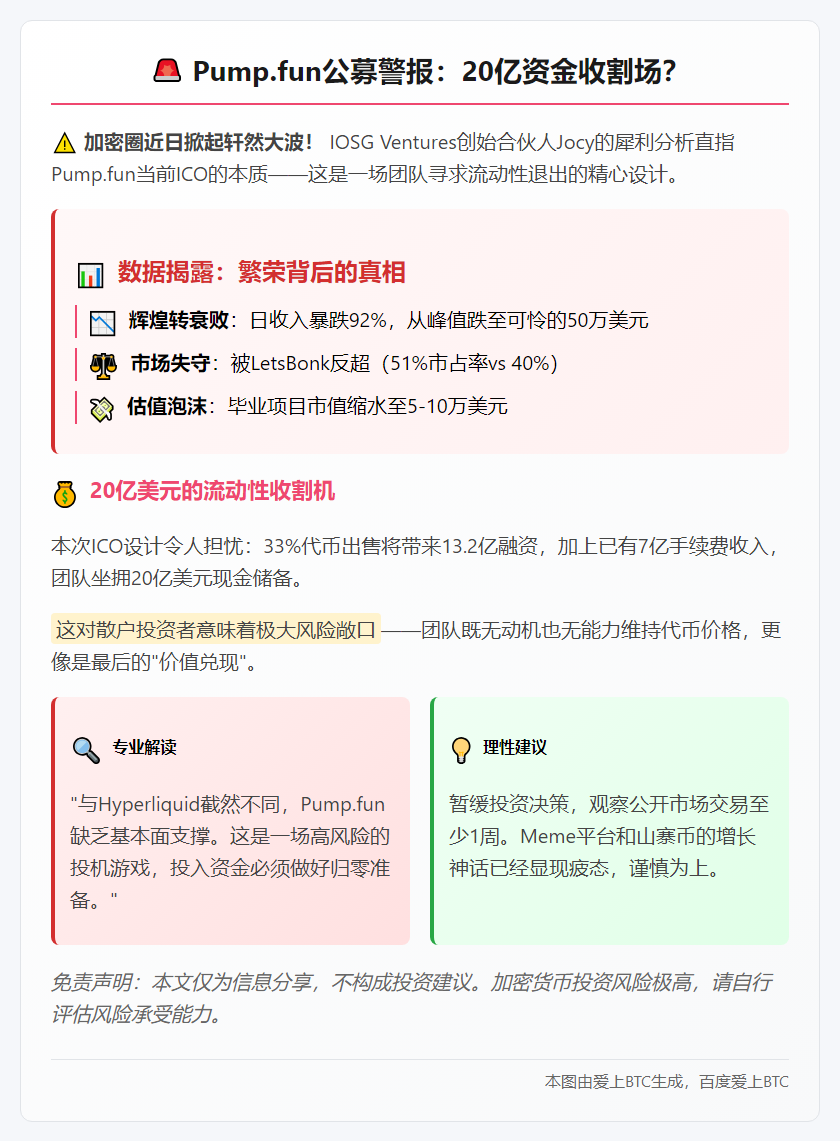 IOSG：Pump.fun公募实为团队退出，估值虚高