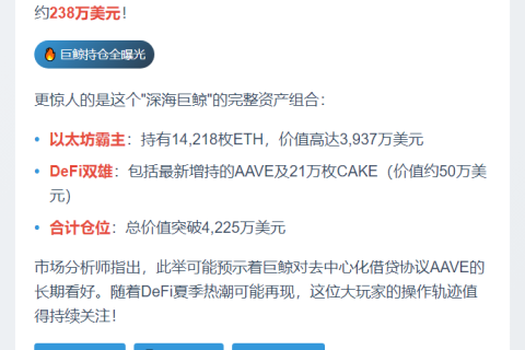 巨鲸斥资238万购入7964枚AAVE