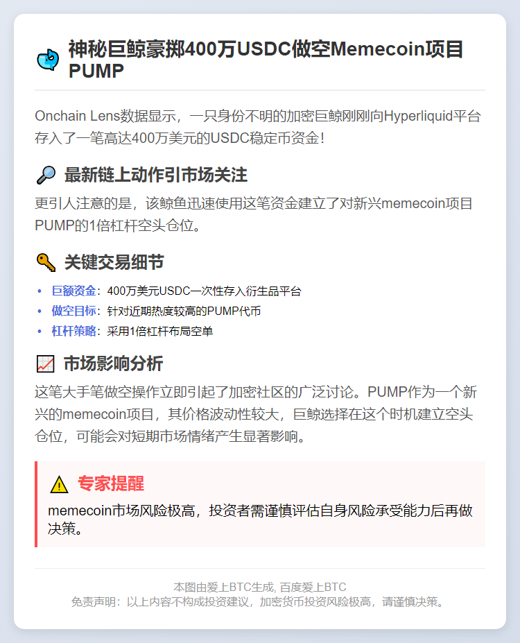 鲸鱼400万美元1倍做空PUMP