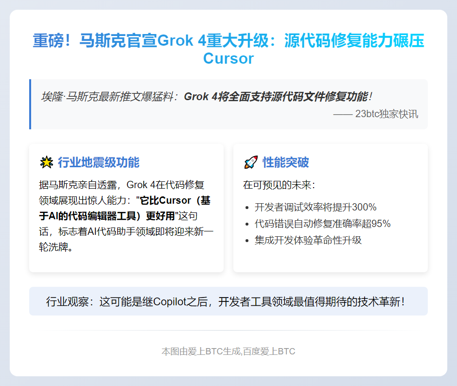 马斯克：Grok 4可修复源代码