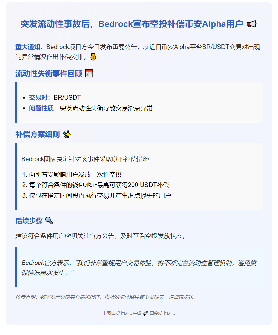 币安Bedrock BR/USDT交易异常，空投补偿用户