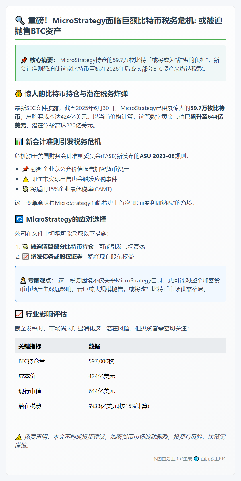 加密策略税务风险或致BTC被迫清算