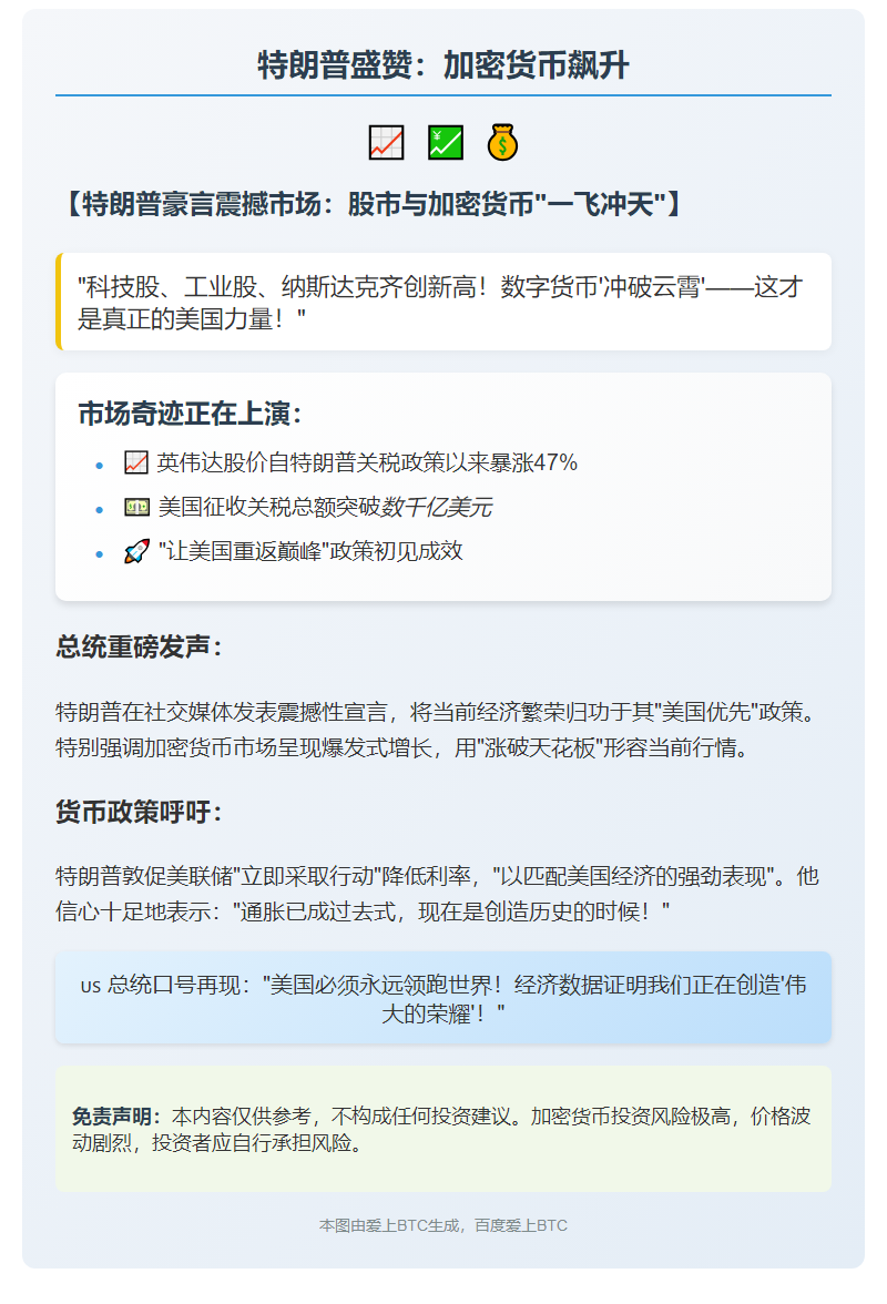 特朗普盛赞：加密货币飙升