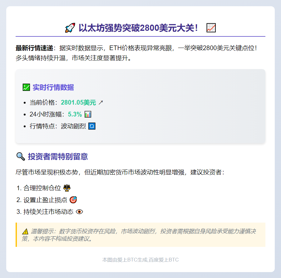 ETH突破2800美元