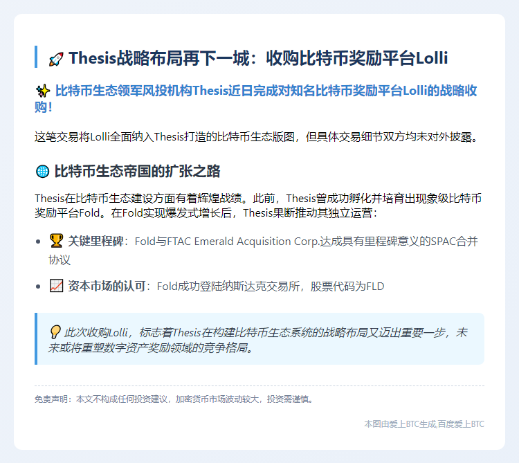 "Thesis 收购比特币奖励平台 Lolli"